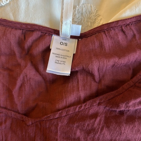 Seafolly amnesia kaftan tassel detail 100% cotton burgundy swim coverup - Picture 4 of 4